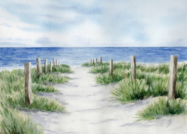 Postkarte DIN-A5 Strandweg  Aquarell Maritim Kunst Druck Kunstdruck Dänemark Nordsee Ostsee Dünen Meer Strand Sylt